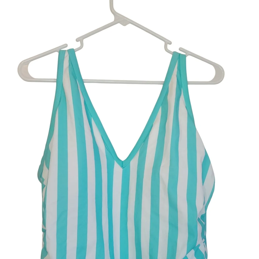 NWT Kona Sol Mint Stripe One Piece Swimsuit Size 20W Plus V Neck Strappy Back - Picture 4 of 13